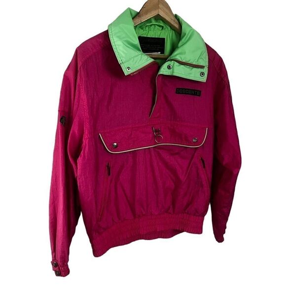 Descente Vintage 90s Neon Pink & Green Ski Lightweight Pull Over Jacket Large - Picture 6 of 13